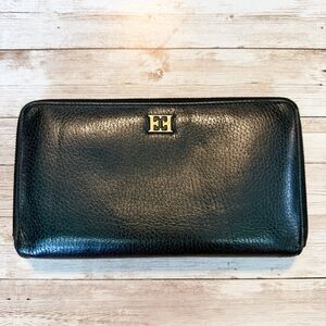 Escada Wallet Black Leather Gold Trim